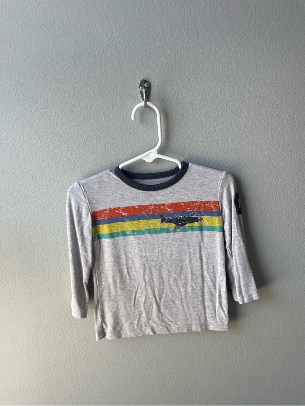 Little Sleepies Play // Bamboo Gray Long Sleeve w Colorful Stripes & Airplane